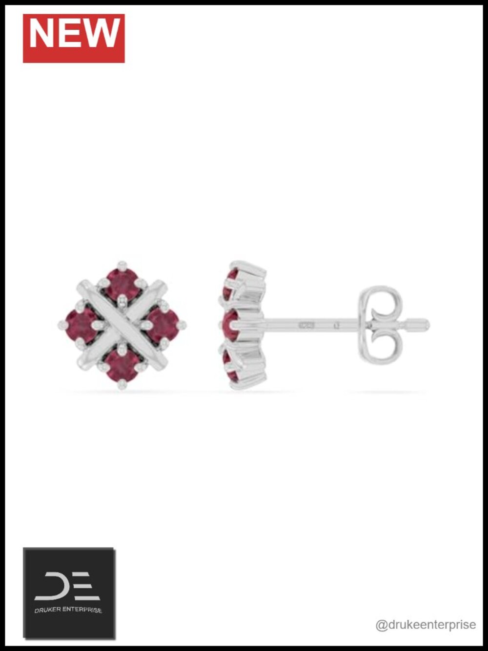 Natural Ruby Flower Stud Earrings in 925 Sterling Silver and 18K Gold Vermeil